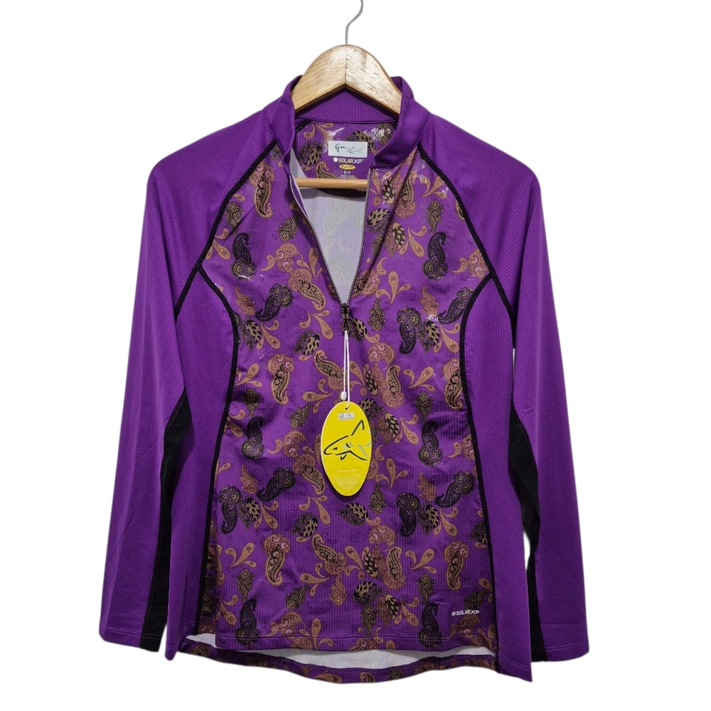 LAST CALL! Greg Norman Solar XP UPF Paisley Mesh 1/4 Zip Play Dry Top SZ SMALL